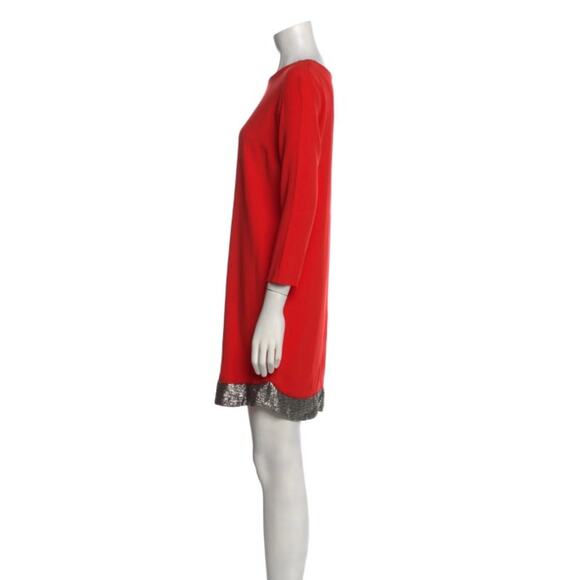 Sandro Paris Red Crepe Sheath Dress Long Sleeve Metallic Hem Size 2  (U.S. 6) - Picture 3 of 6